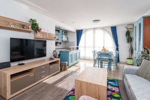 Apartment, 2 Bedrooms, Terrace, Sea View | Living area | 25-inch flat-screen TV with satellite channels, TV - Apartments and Room Lora (Dubrovnik)