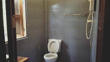 Shower, free toiletries, hair dryer, towels