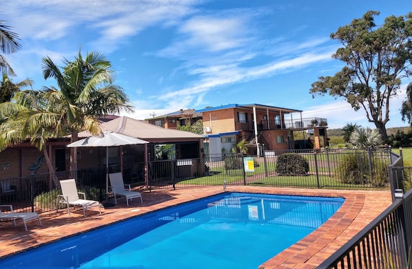 Outdoor pool, pool loungers