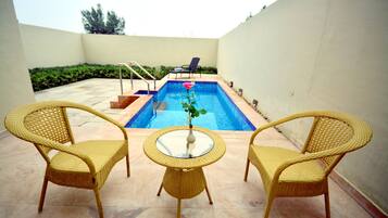 Comfort Double Room, 1 Bedroom, Private Pool, Pool View | Premium bedding, desk, laptop workspace, iron/ironing board