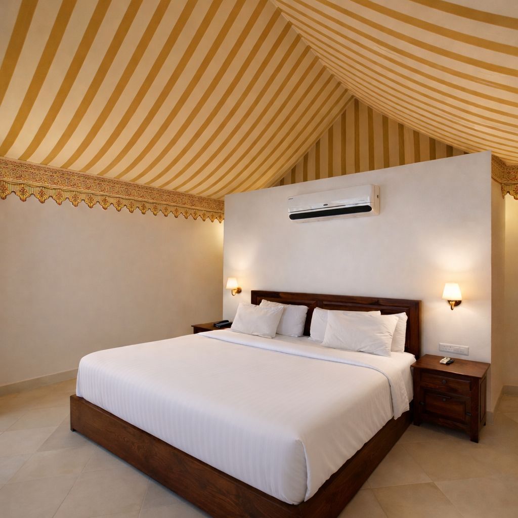 Barraca superluxo, 1 cama King, vista para o jardim | Roupas de cama premium, escrivaninha, espaço de trabalho para notebook