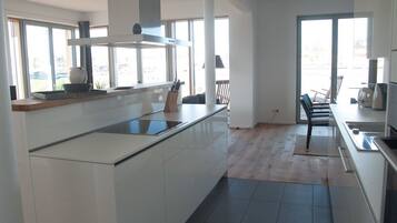 Deluxe Apartment, Terrace, River View | Private kitchen | Fridge, oven, stovetop, dishwasher
