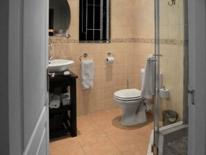A bathroom with a sink, toilet, and shower area. - No 5 on Franschoek Lane (Sandton)