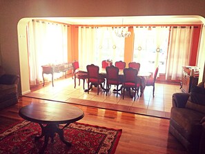 Enjoy meals in this inviting dining area with a round table and six comfortable chairs.