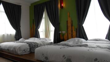 Desk, blackout curtains, free WiFi, bed sheets