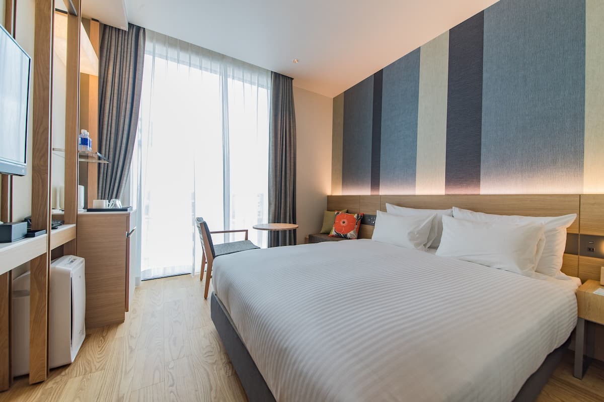 In-room safe, desk, laptop workspace, blackout curtains
