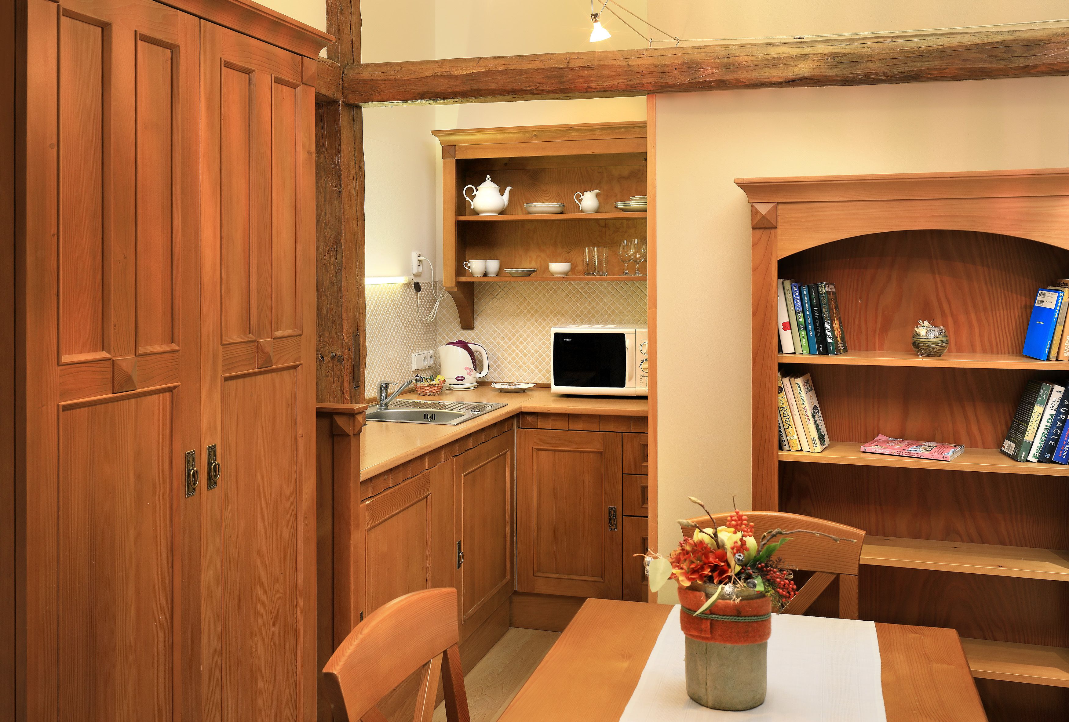 Fridge, microwave, coffee/tea maker, electric kettle