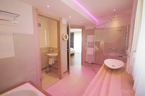 Suite | Baño | Regadera, amenidades de baño gratuitas, secadora de cabello, batas
