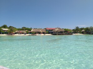 On the beach, scuba diving, snorkelling, kayaking