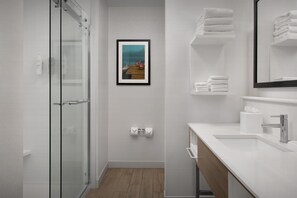 Room, 1 King Bed with Sofa bed, Non Smoking, Refrigerator & Microwave | Bathroom shower
