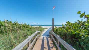 On the beach, sun-loungers, beach umbrellas, beach towels