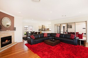 Televisión de pantalla plana, chimenea, reproductor de DVD