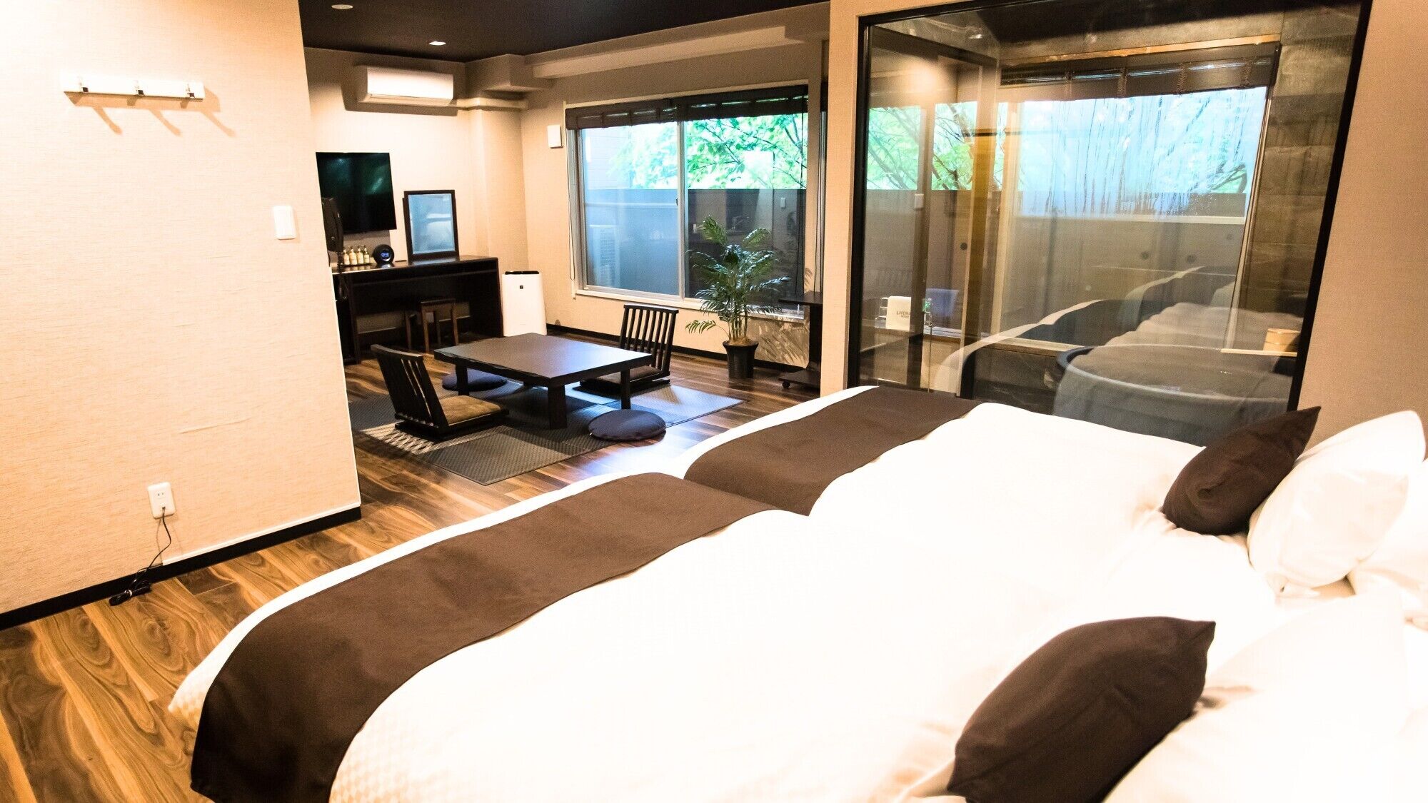 modern western suite japanese western room with open-air bath, smoking | 2 bedrooms, premium bedding, in-room safe, desk