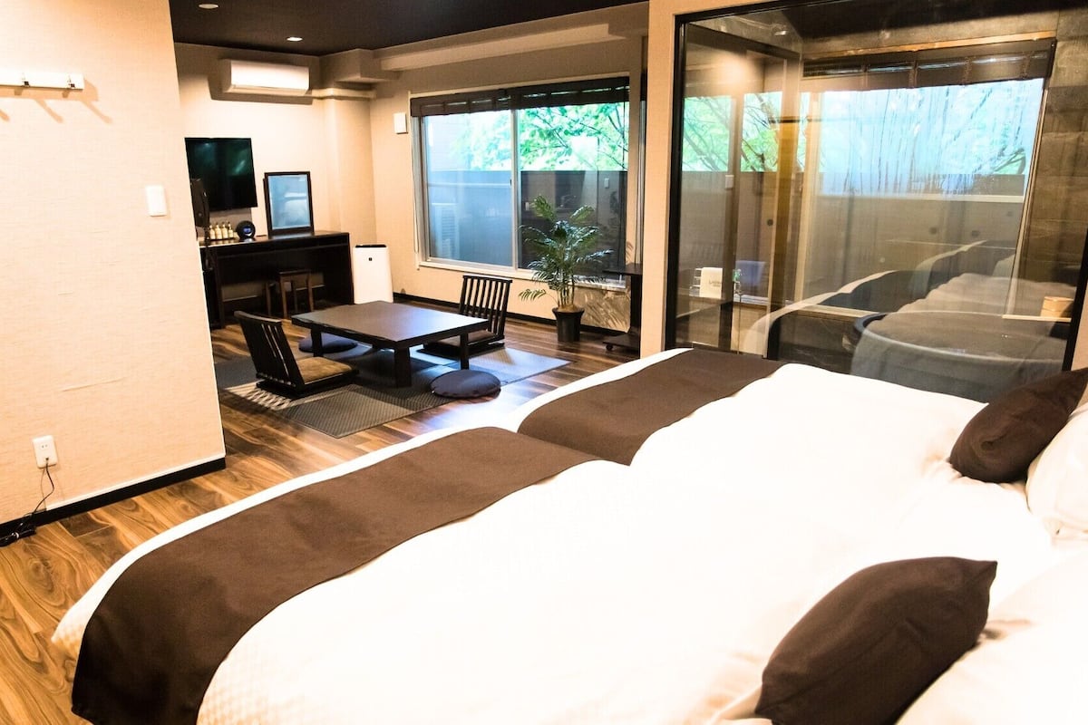 modern western suite japanese western room with open-air bath, smoking | 2 bedrooms, premium bedding, in-room safe, desk