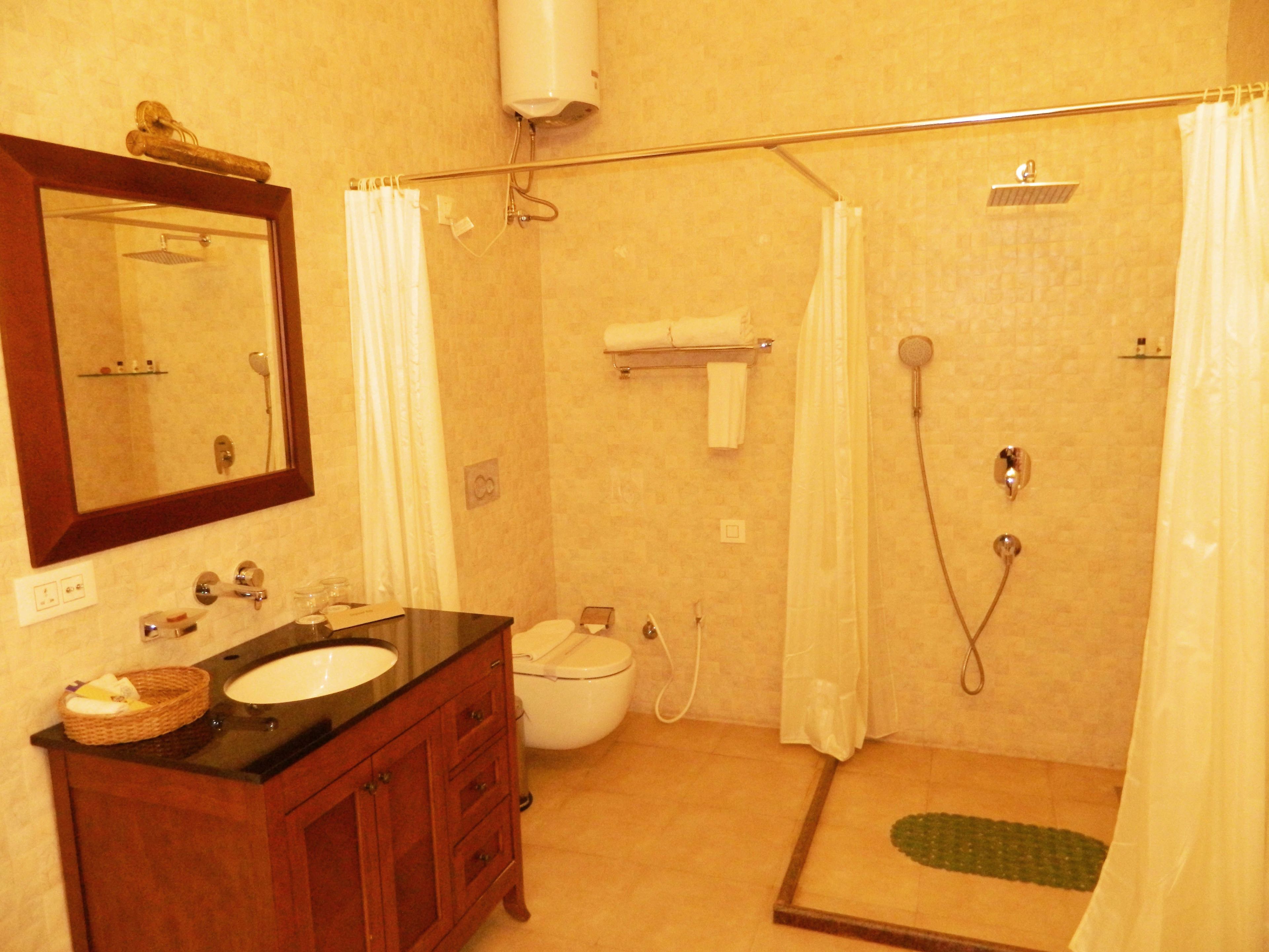 deluxe double room, 1 double bed | bathroom | shower, free toiletries, towels