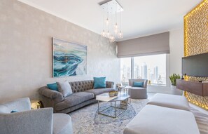 Departamento panorámico, 2 habitaciones, balcón, vista al lago | Sala de estar | Televisión LCD, Netflix y reproductor de DVD 