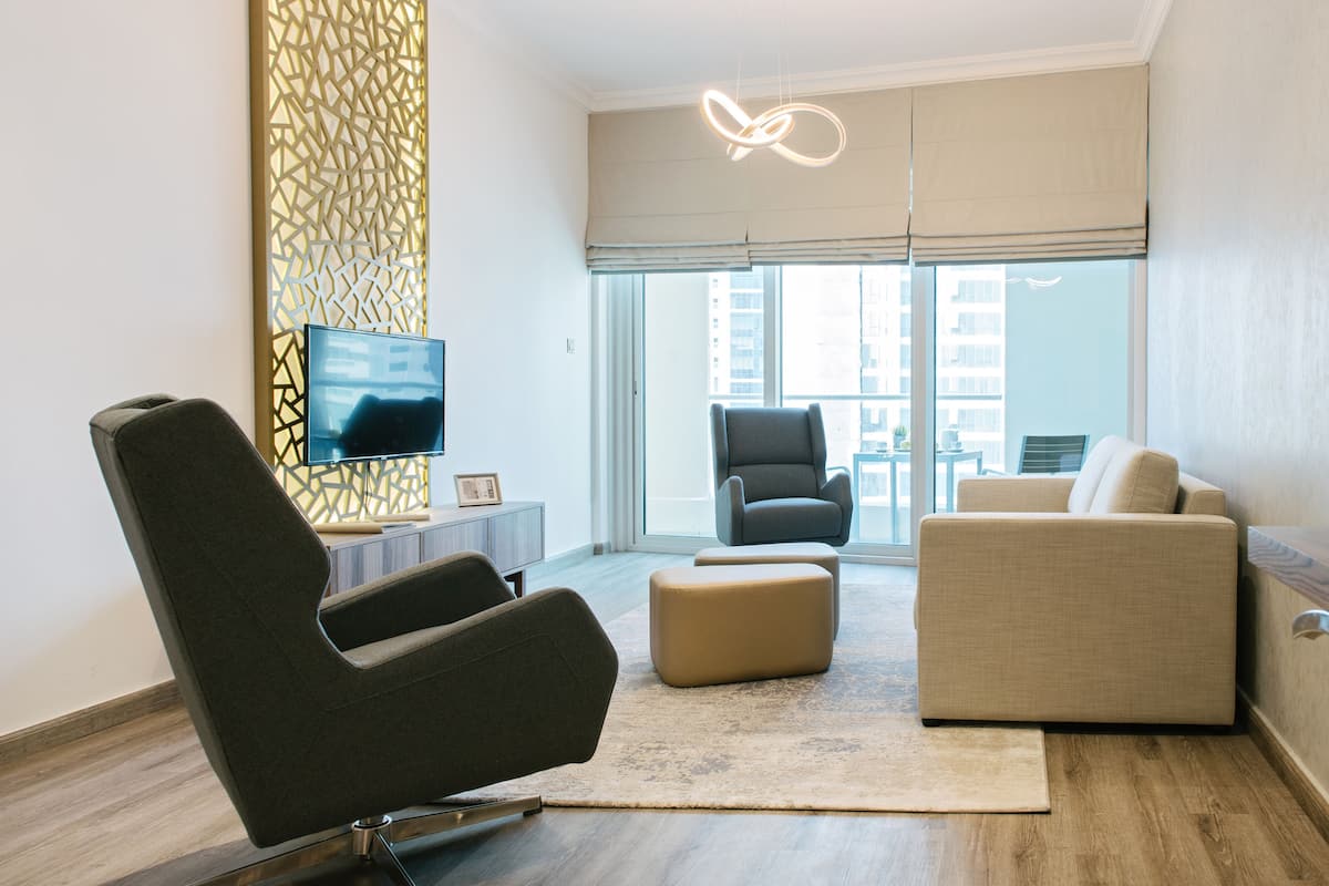 Appartement, 3 chambres, balcon, vue ville | Salle de séjour | Télévision LCD, Netflix, lecteur de DVD