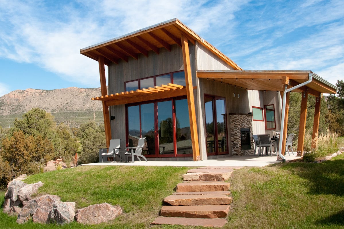 Cabana superluxo, 1 cama King, cozinha americana, vista para a montanha | Terraço/pátio