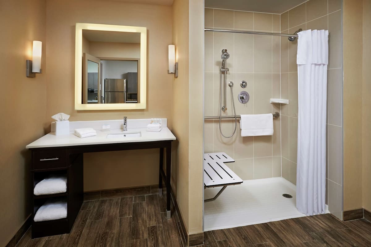 studio, 1 king bed, accessible, non smoking (mobility & hearing, roll-in shower) | bathroom shower