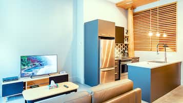 Loft, 1 Schlafzimmer, Erdgeschoss (C101) | Wohnbereich | 45-Zoll-Flachbildfernseher mit Kabelempfang, Fernseher