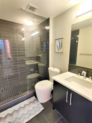 Casa geminada premium, 2 quartos, para não fumantes, vista para a cidade | Chuveiro