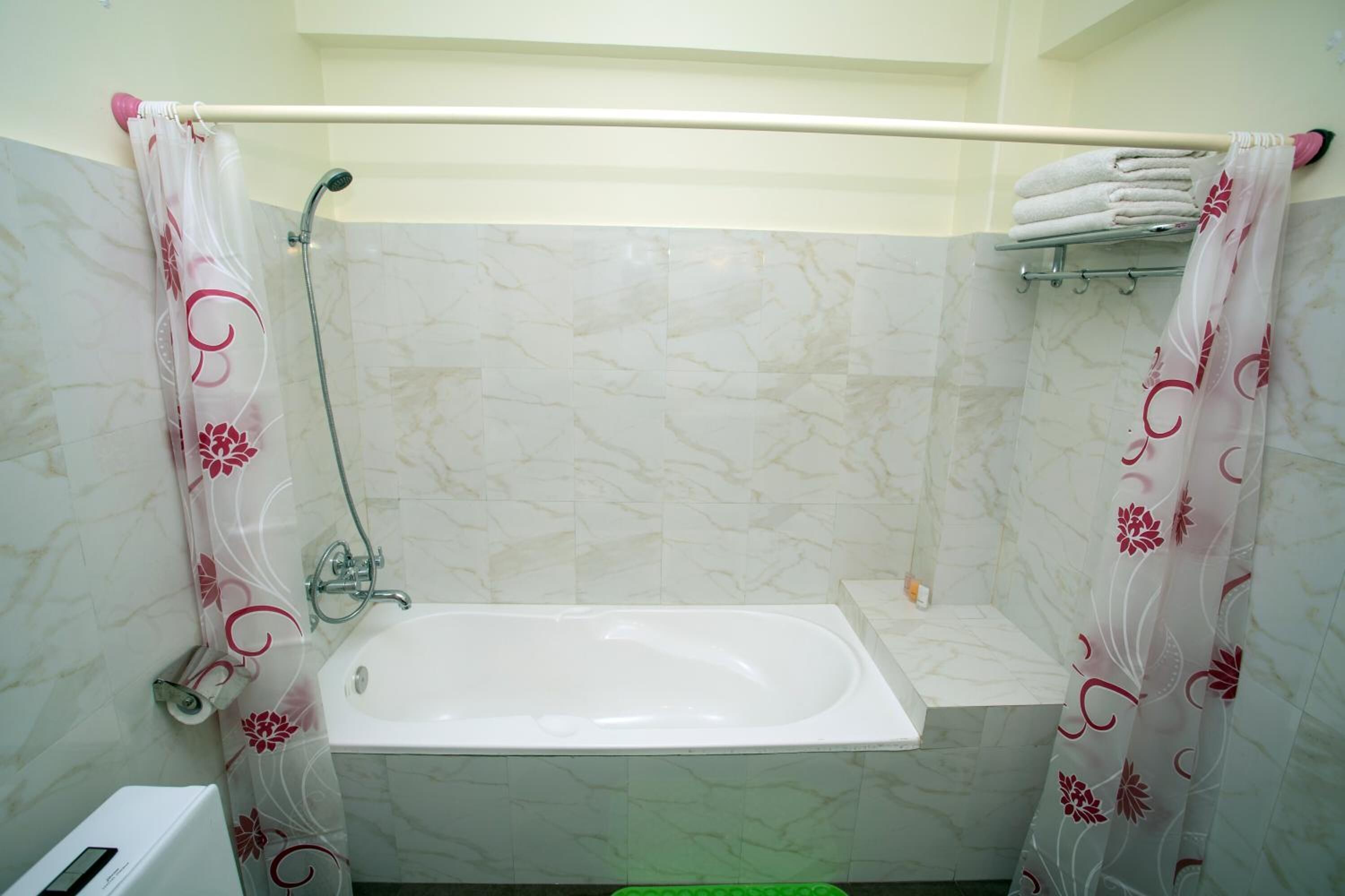 free toiletries, hair dryer, slippers, towels