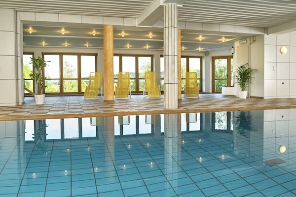 Indoor pool, open 7 AM to 9:00 PM, sun loungers