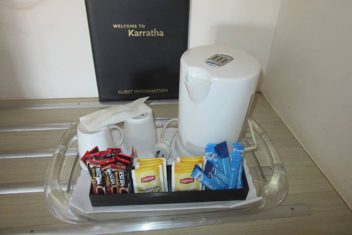 Mini-fridge, coffee/tea maker, electric kettle