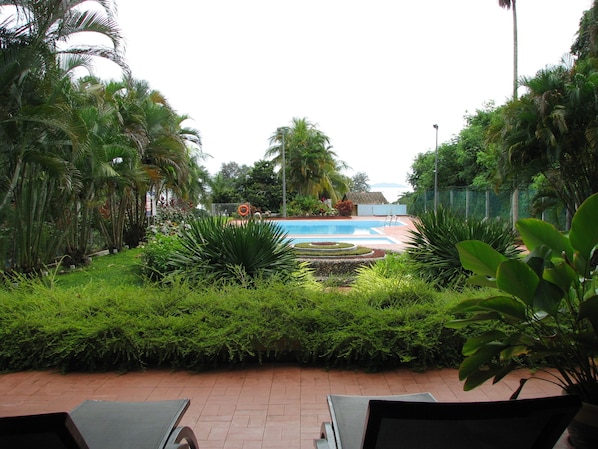 Outdoor pool, sun loungers