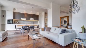 Luxury Apartment, 2 Bedrooms, River View | Living area | 107-cm flat-screen TV with cable channels, TV