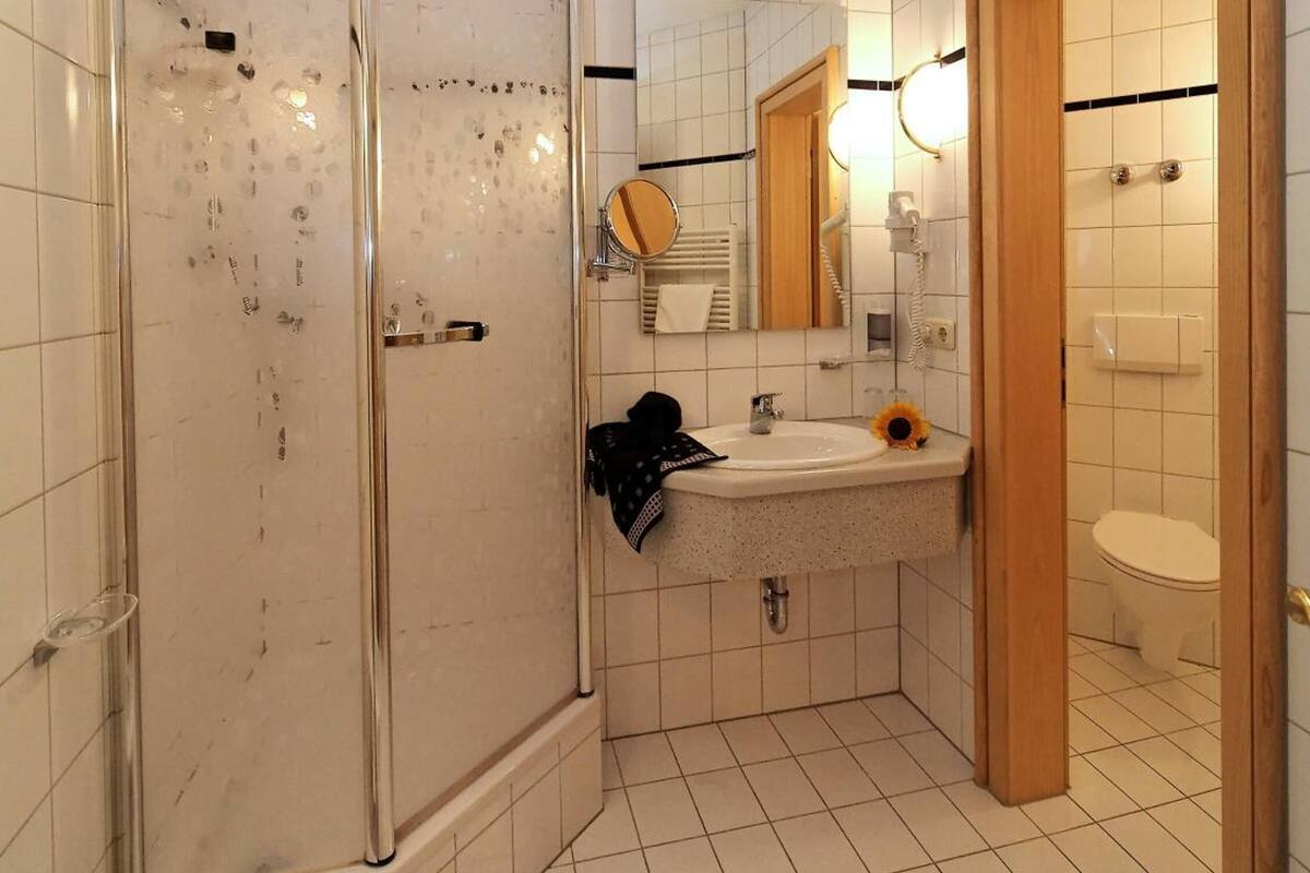 shower, free toiletries, hair dryer, towels