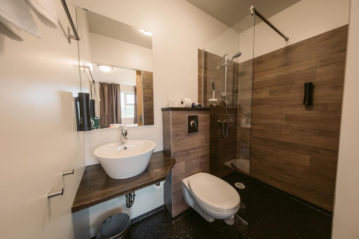 standard room | bathroom | shower, free toiletries, hair dryer, towels