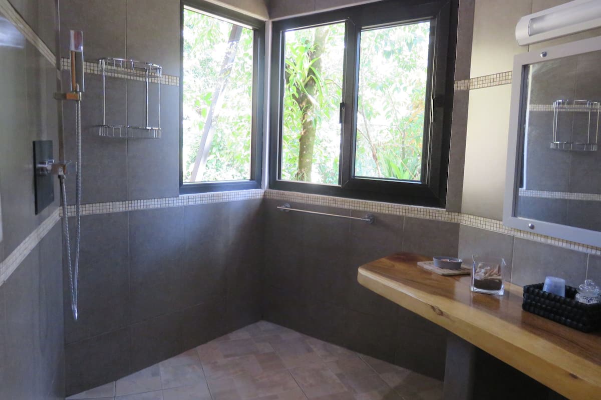 romantic room, kitchenette, garden view | bathroom shower