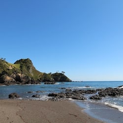 On the beach, kayaking