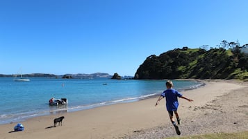 On the beach, kayaking