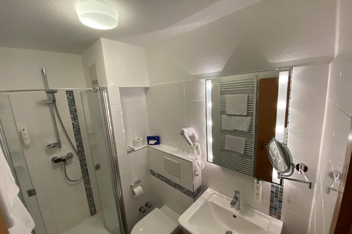 shower, free toiletries, hair dryer, towels