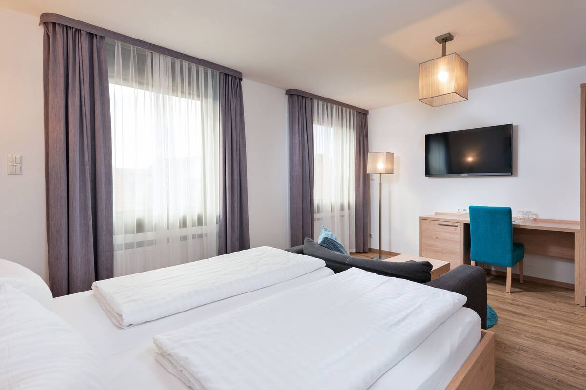 comfort double room | desk, blackout curtains, soundproofing, iron/ironing board