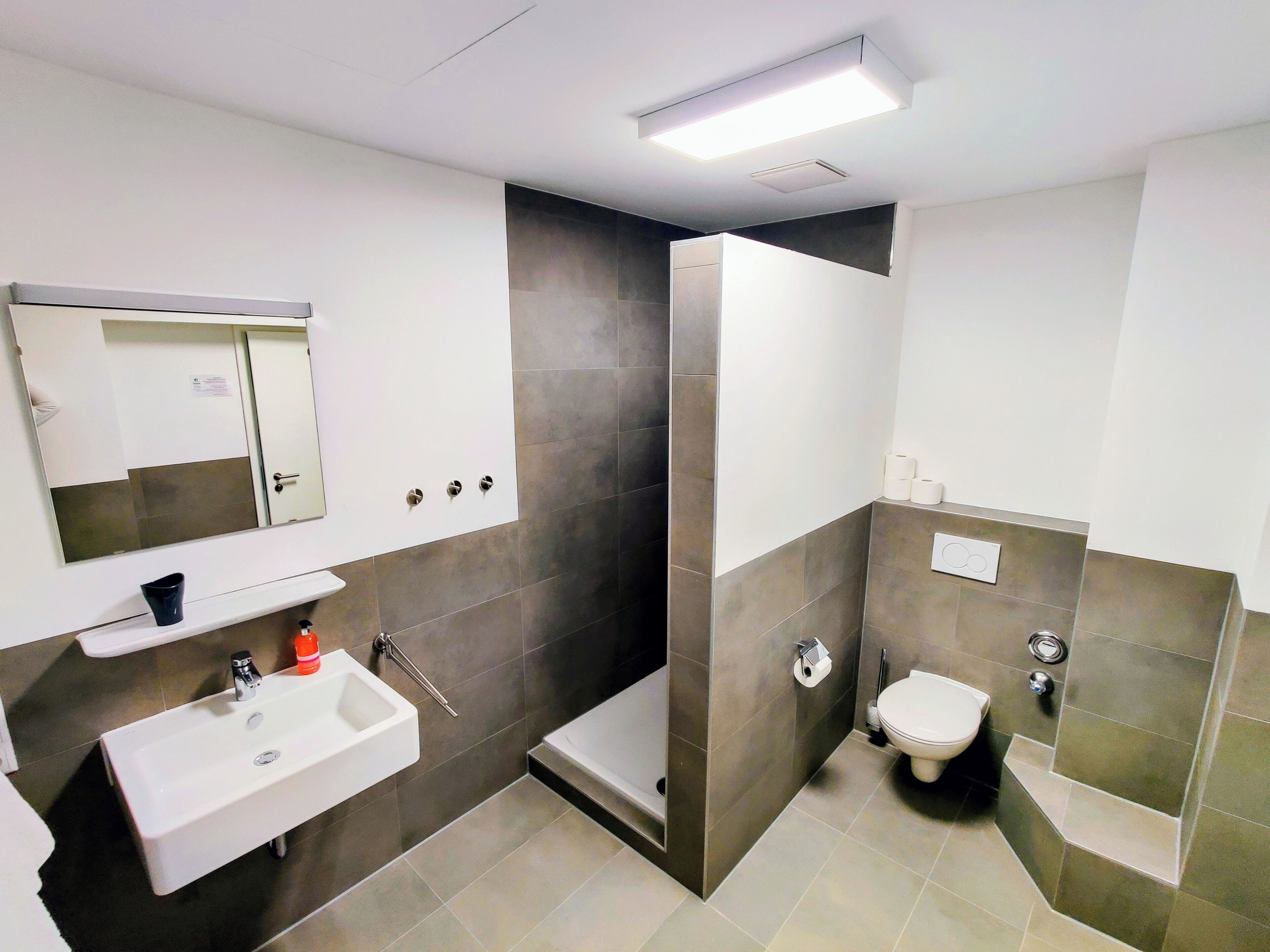 Estudio Confort | Baño | Regadera, secadora de cabello, toallas, jabón 