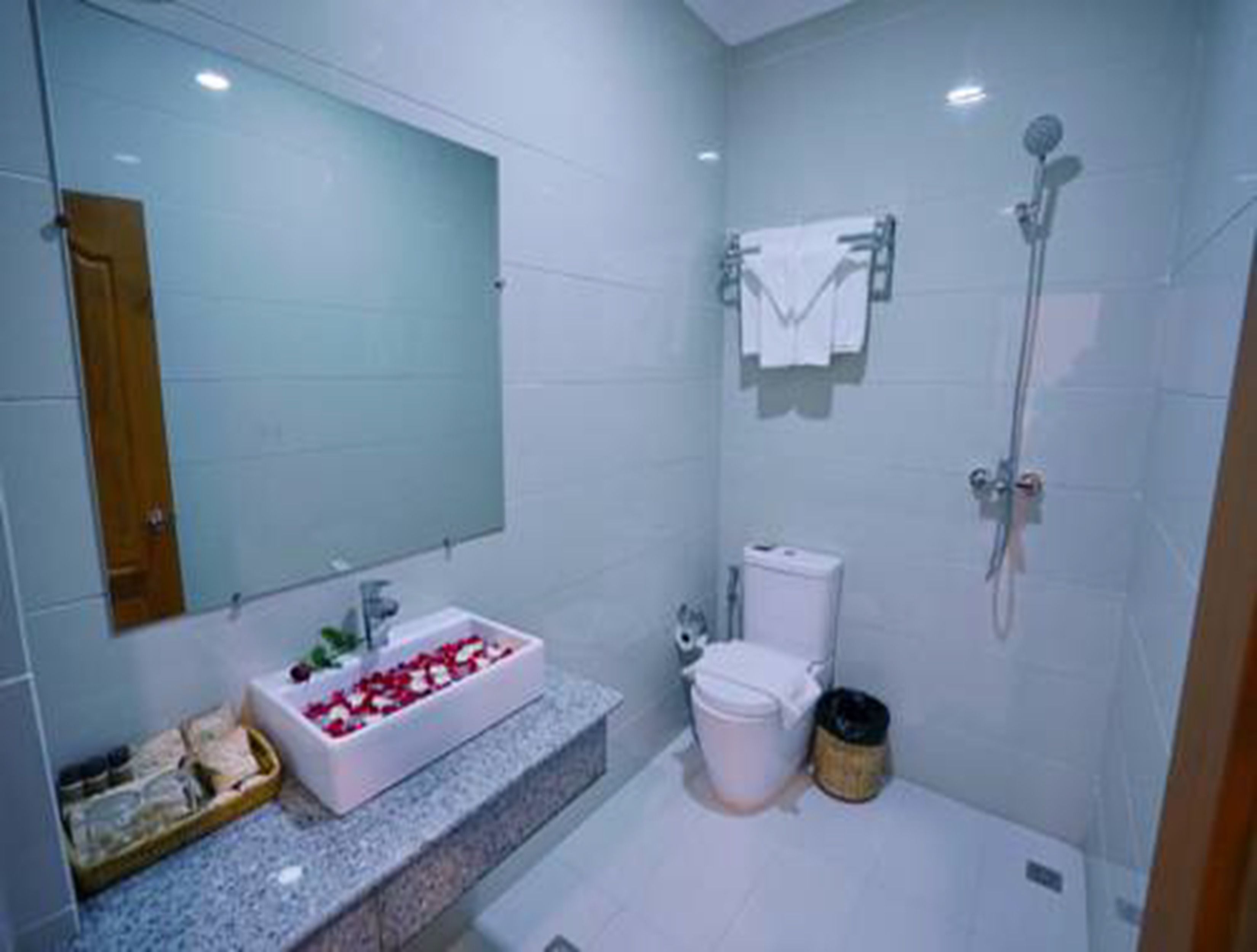 shower, free toiletries, hair dryer, bathrobes