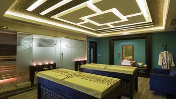 Turkish bath, massage/treatment rooms, manicures and pedicures