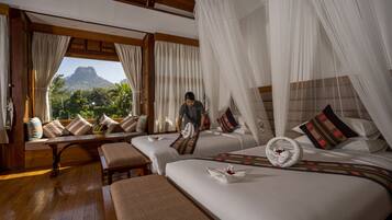 Villa, Mountain View | Minibar, in-room safe, desk, bed sheets