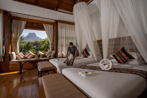 Villa, Mountain View | Minibar, in-room safe, desk, bed sheets