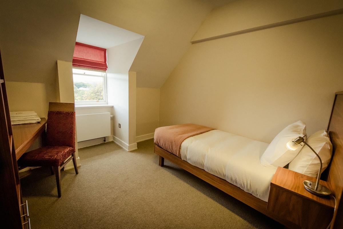 Desk, laptop workspace, free WiFi, bed sheets