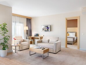Suite, 1 King Bed with Sofa bed, Balcony, Corner | Living area | 36-inch LCD TV with satellite channels, TV - Kordon Hotel Cankaya (Izmir)
