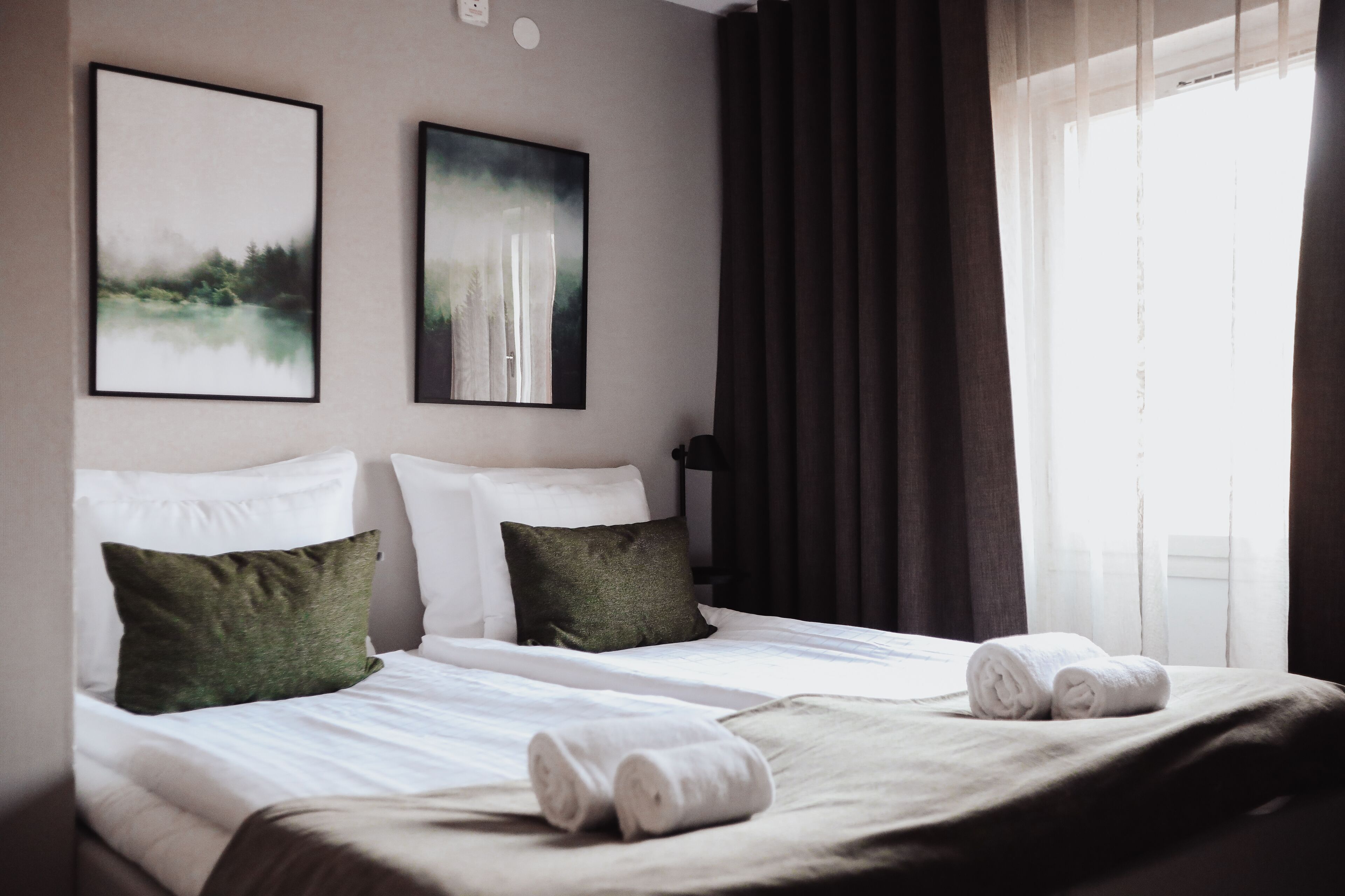 2 bedrooms, desk, blackout curtains, iron/ironing board