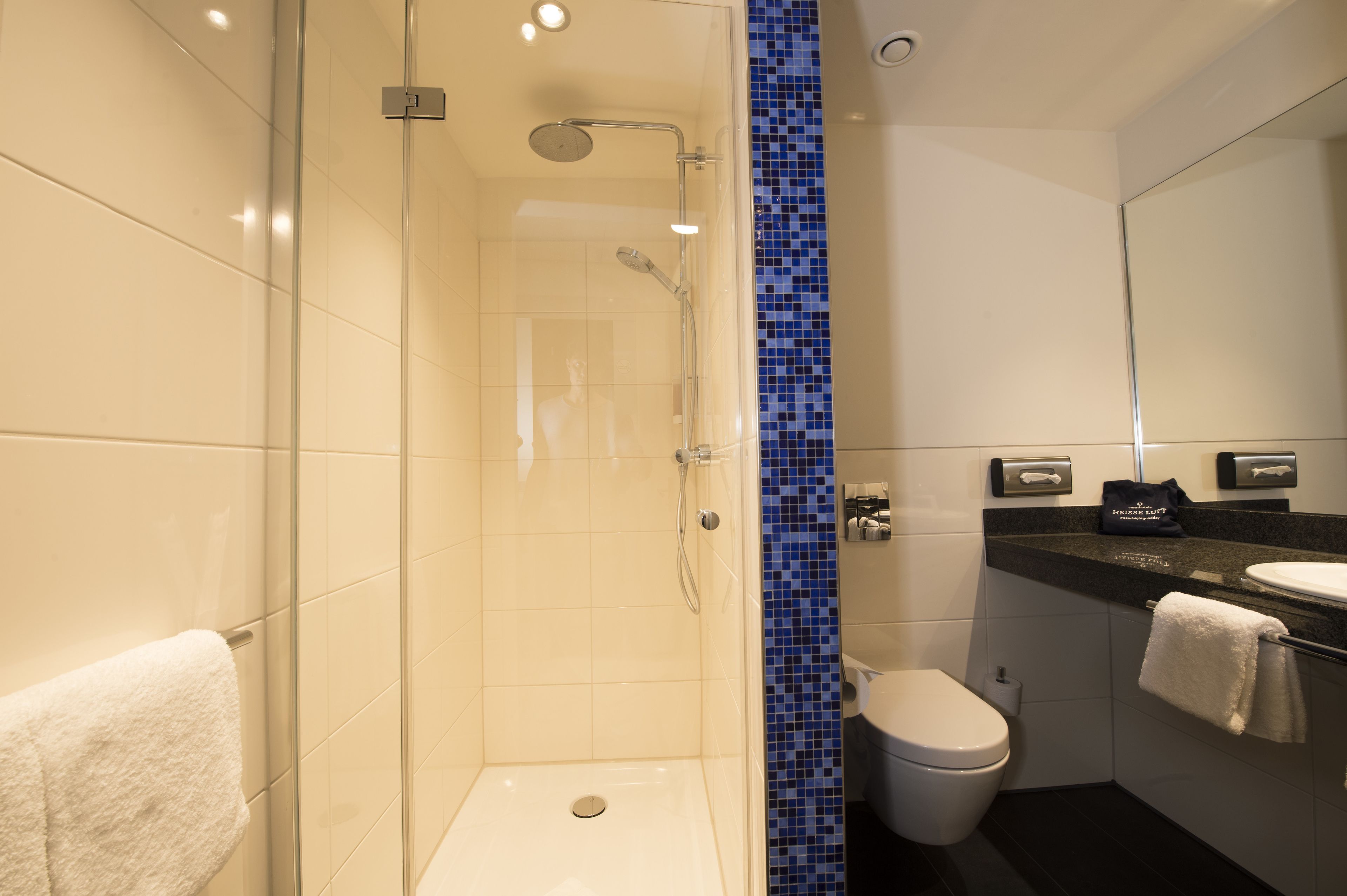 shower, free toiletries, hair dryer, towels