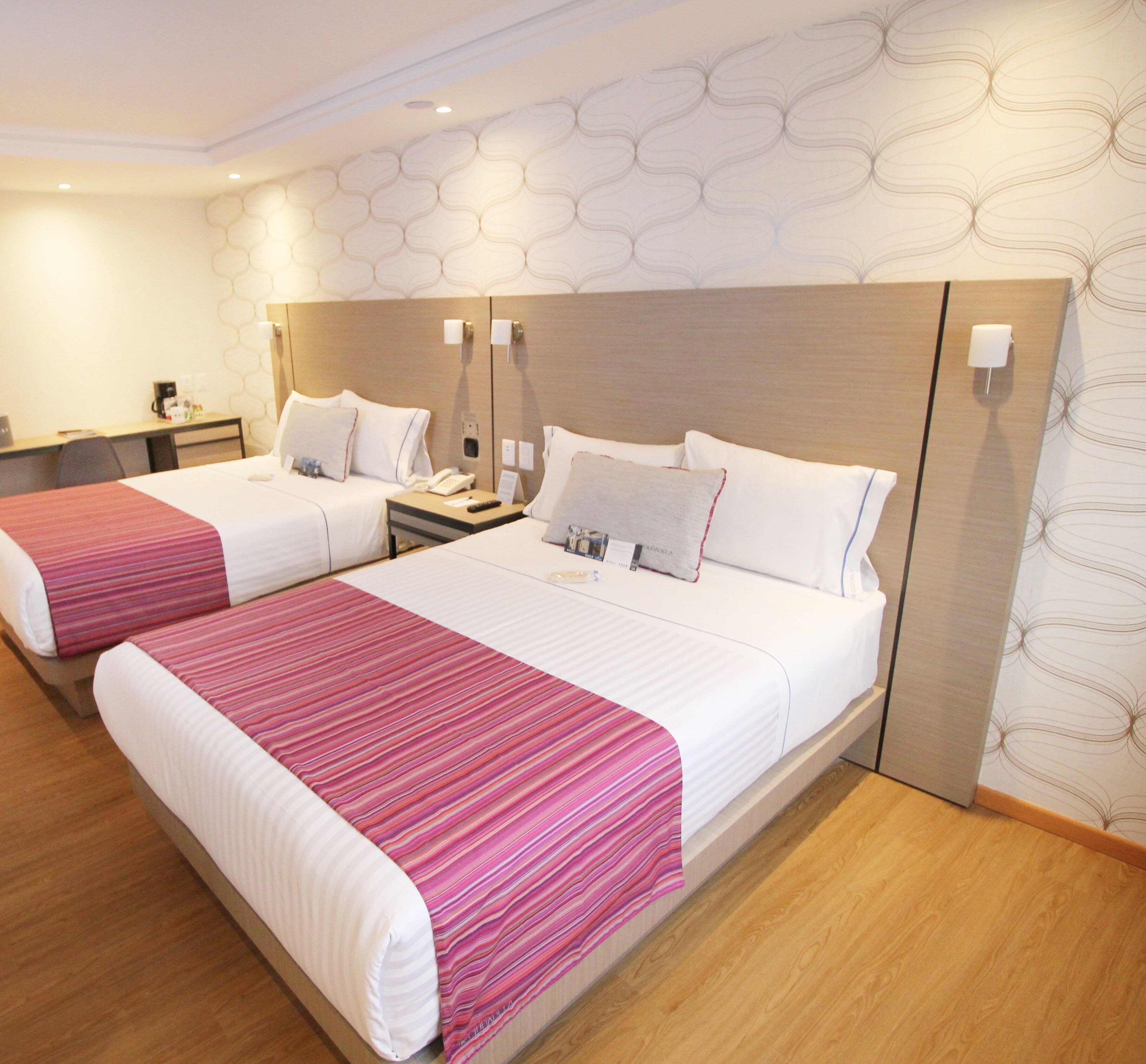premier double room, 2 double beds | in-room safe, desk, laptop workspace, iron/ironing board