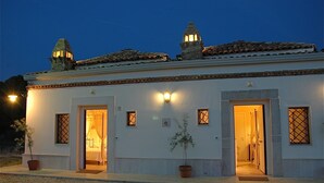 A two-story building with a tiled roof, two chimneys, and a front entrance with a door and a window. - The Olive Inn (Lesina)