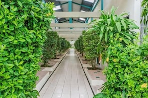 A corridor lined with green plants and a tiled floor. - Baantonsai Garden Resort (Phuket)