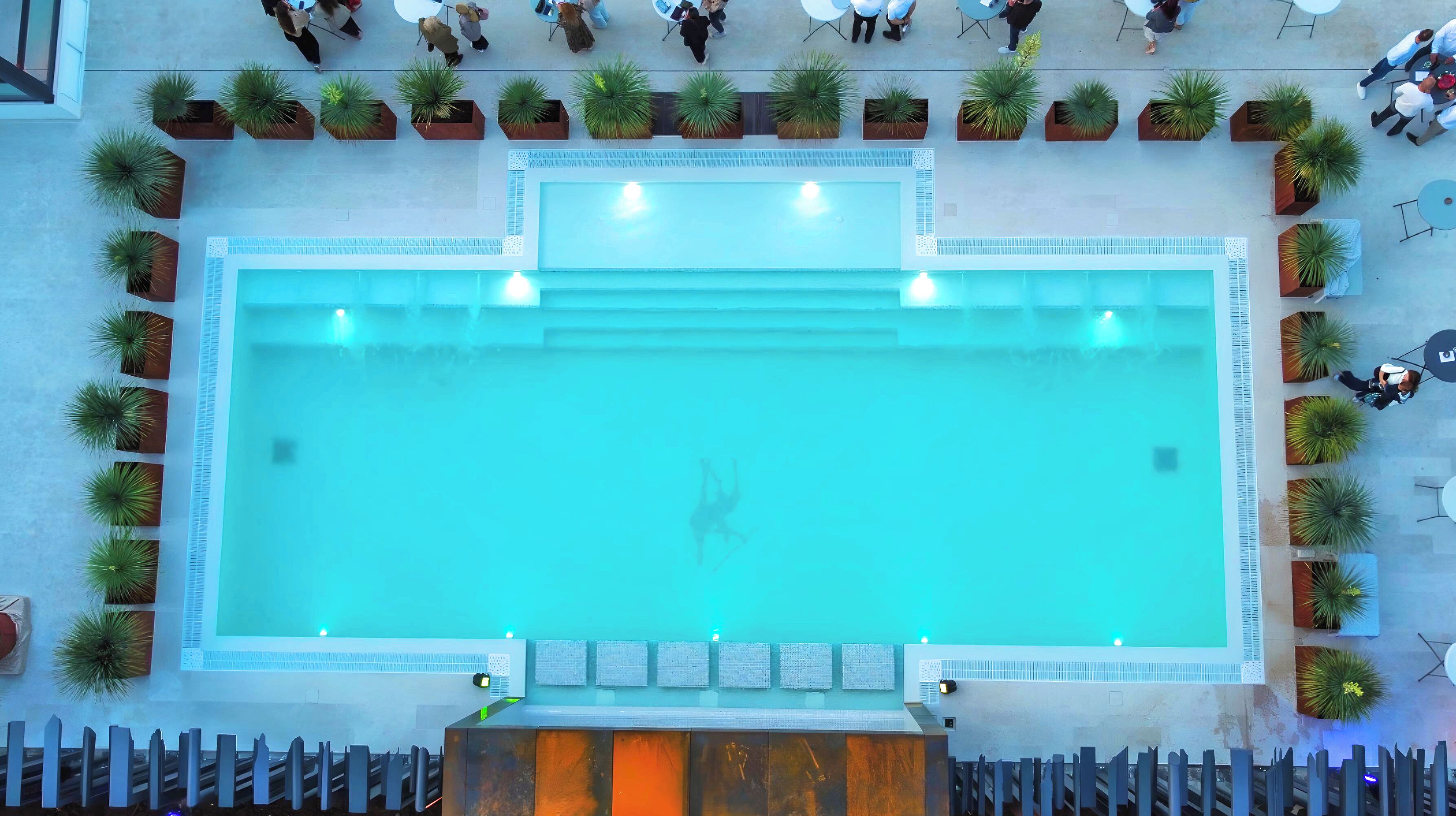 Seasonal outdoor pool, pool loungers